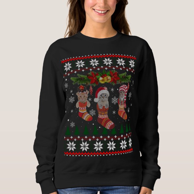 Tre kattor i sock-fin julkatt Ugly Julafton Sw T Shirt (Framsida)