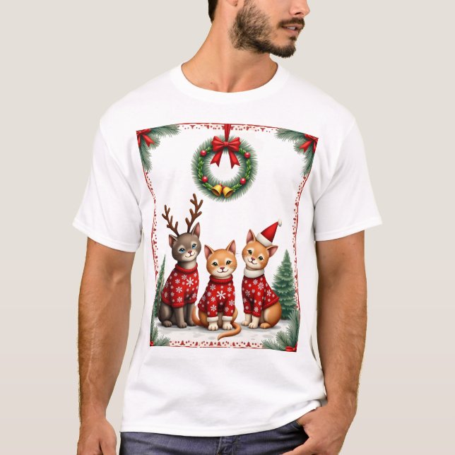 Tre kattroliga julkatt fula jultröjor mig t shirt (Framsida)