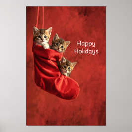 Tre kattungar i en julstrumpa Affisch