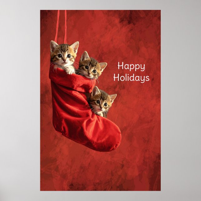 Tre kattungar i en julstrumpa Affisch (Framsidan)
