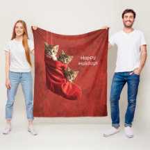 Tre kattungar i en julstrumpa Fleece