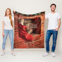 Tre kattungar i en julstrumpa Fleece