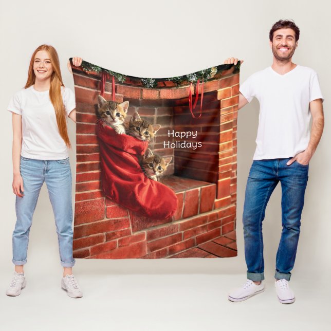 Tre kattungar i en julstrumpa Fleece  (På plats)