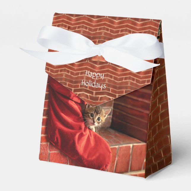 Tre kattungar i en julstrumpa för favoriter presentaskar (Framsidan Sidan)