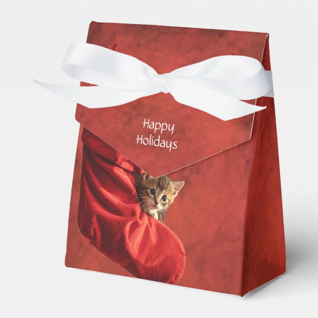 Tre kattungar i en julstrumpa för favoriter presentaskar (Framsidan Sidan)