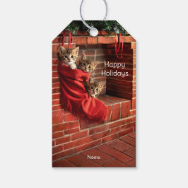 Tre kattungar i en julstrumpa presentkort presentetikett