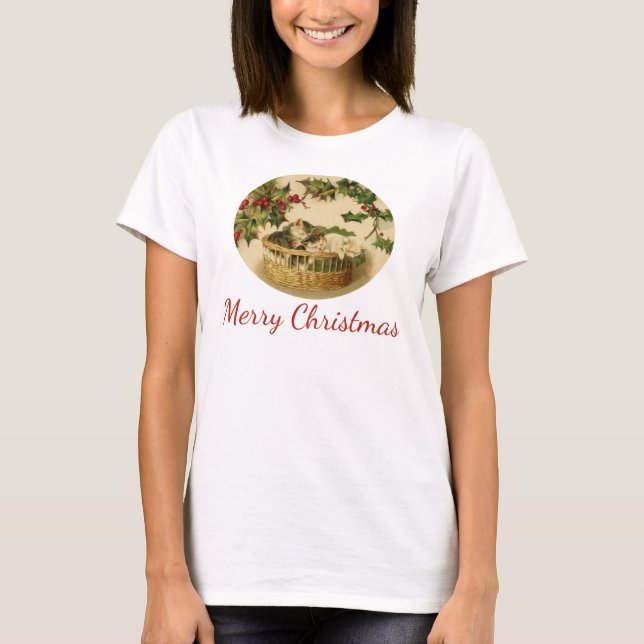 Tre kattungar i en korgskjorta tee shirt (Framsida)