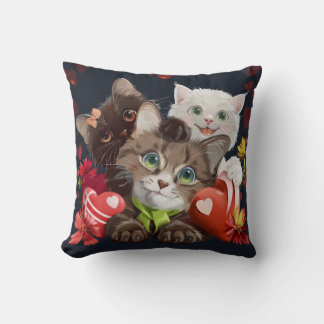 Tre kattungar och hjärta kudde