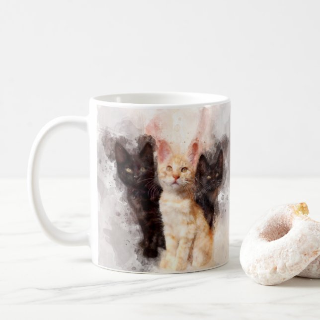 Tre kattungar söta och vackra vattenfärger kaffemugg (Med munk)