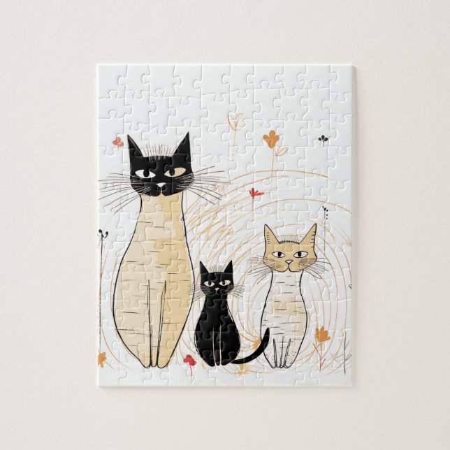Tre Kattunge och Flowers Puzzle Pussel (Vertikal)