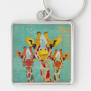 Tre kika giraff Keychain Fyrkantig Silverfärgad Nyckelring