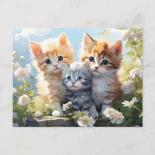 Tre kittens i Garden Daisy Vykort