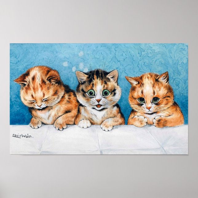 Tre kittens, katt, Louis Wain Poster (Framsidan)
