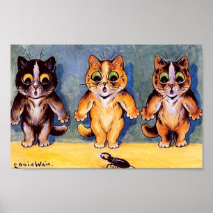 Tre kittens och Beetle, Louis Wain Poster