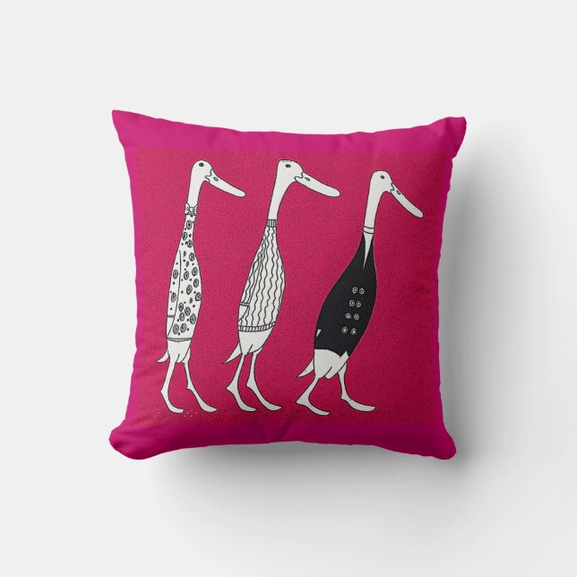 Tre klädda ankor tecknad pun kudde (Framsida)