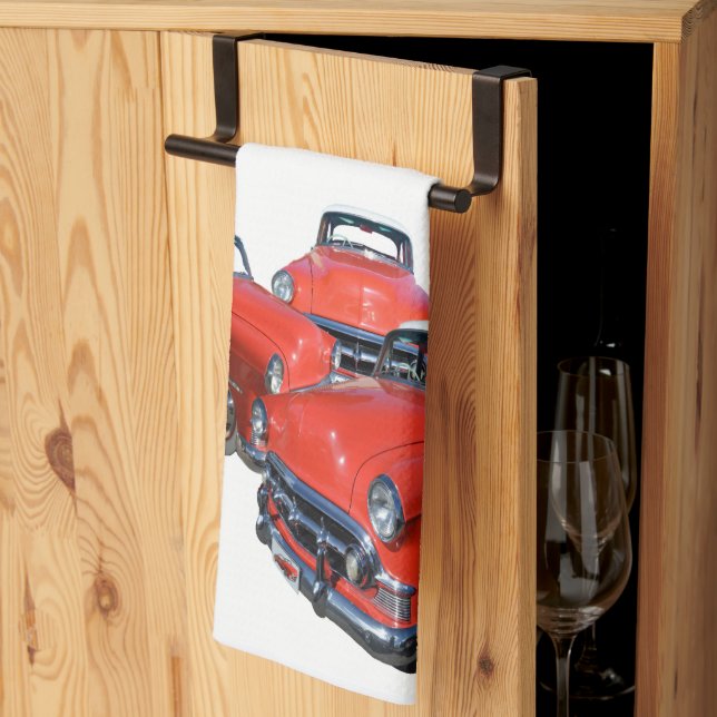Tre klassiska rödbilar i klass, Dish Towel Kökshandduk (Thirds Fold)