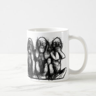 Tre kloka apor skissar muggen kaffemugg
