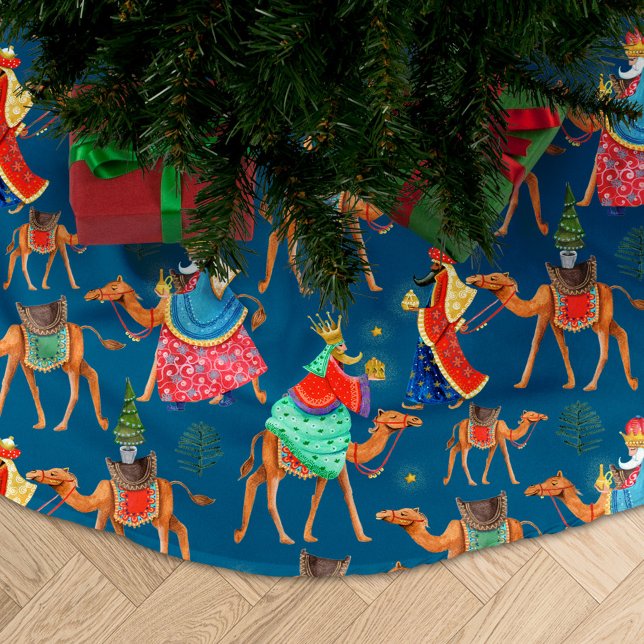 Tre kloka manar kung & Camels blå över Julgransmatta Borstad Polyester (Skapare uppladdad)