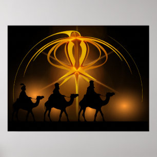 Tre kloka manar och Adventstjärnagod jul Poster