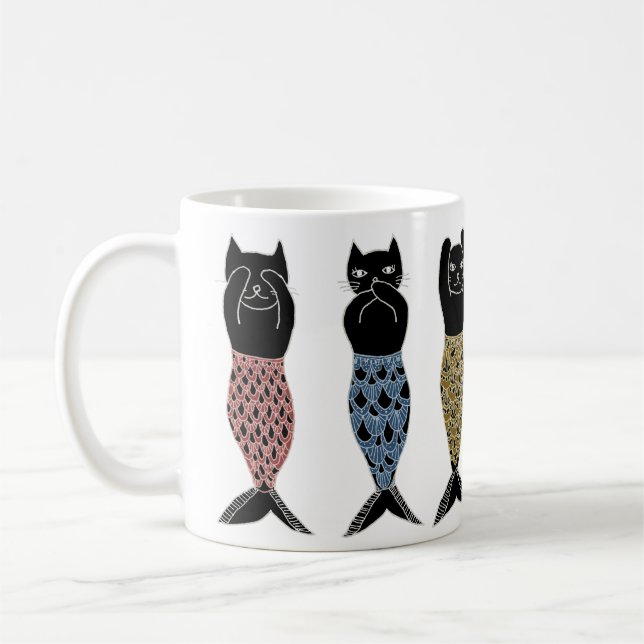 Tre kloka sjöjungfrukatter kaffemugg (Vänster)