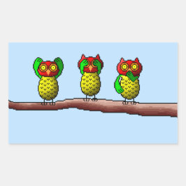 Tre kloka uggla, hör, se och tala inget ont rektangulärt klistermärke