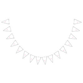 Tre klumpar i röda nyanser och rosa mot vimplar