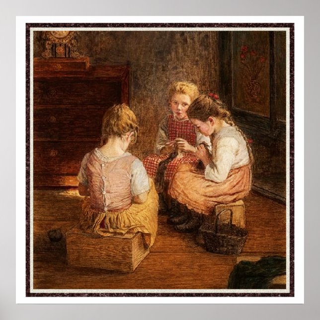 Tre Knitting Girls av Walter Firle Poster (Framsidan)