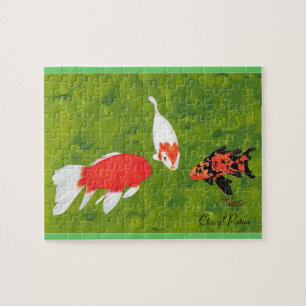 Tre Koi Fish Swimming, Bild Puzzle Pussel