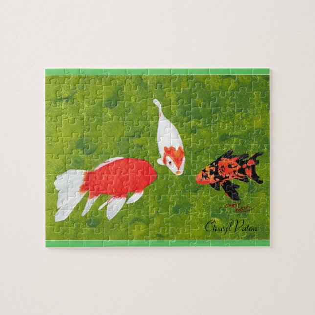 Tre Koi Fish Swimming, Bild Puzzle Pussel (Horisontell)