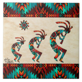Tre Kokopelli Ceramic Tile i sydvästra Kokopelli Kakelplatta
