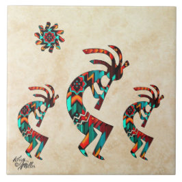 Tre Kokopelli Ceramic Tile i sydvästra Kokopelli Kakelplatta