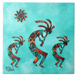 Tre Kokopelli Ceramic Tile i sydvästra Kokopelli Kakelplatta
