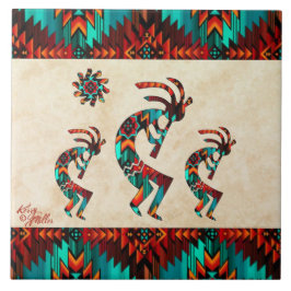Tre Kokopelli Ceramic Tile i sydvästra Kokopelli Kakelplatta