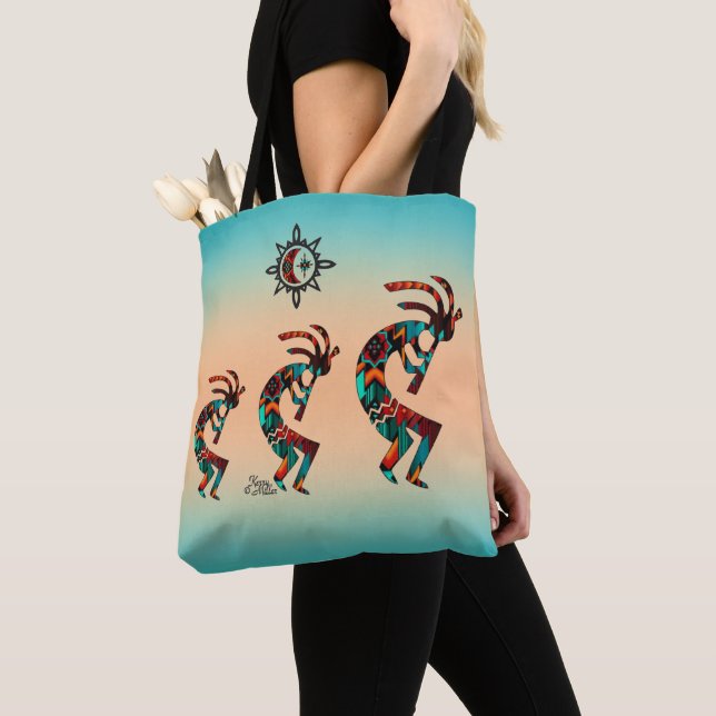 Tre Kokopelli Tote Bag Tygkasse (Närbild)