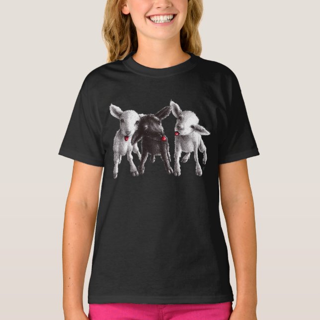 Tre konstiga Cheeky Får T-shirt (Framsida)