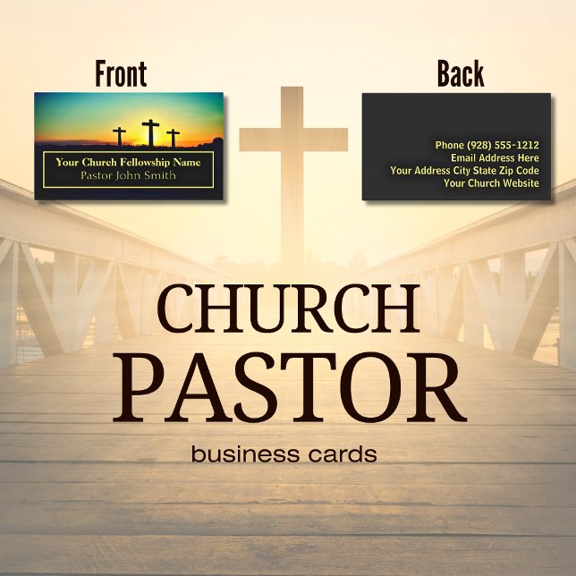 Tre Kor Church Pastor Affärskort Visitkort (Sunset Three Crosses Church Pastor Cards)