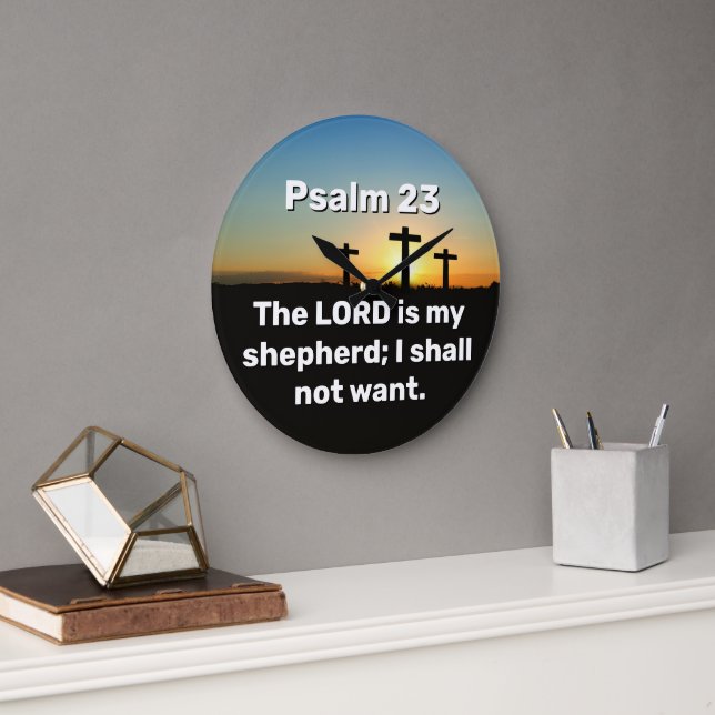 Tre Kor Psalm 23 Solnedgång Bible Verse Stor Klocka (Kontor)