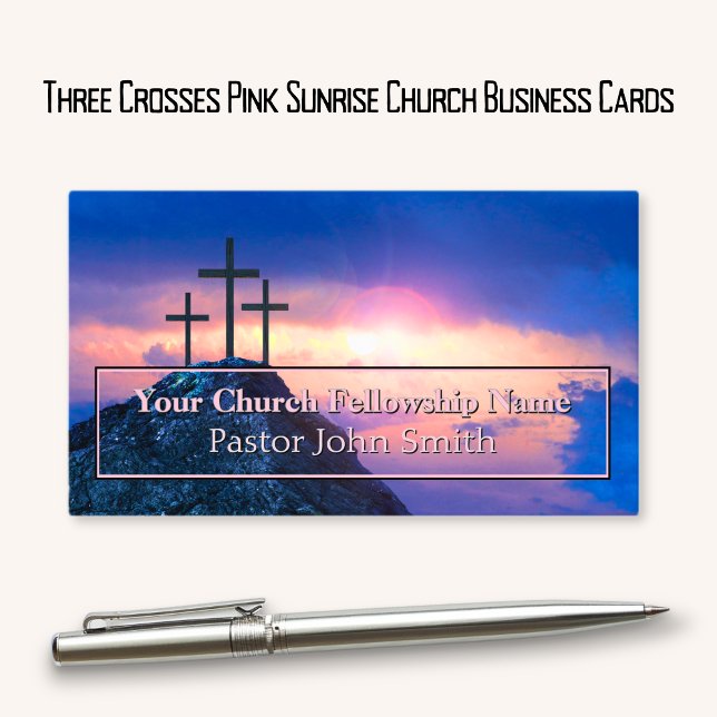 Tre Kor Rosa Sunrise Church Visitkort (Three Crosses Pink Sunrise Church Business Cards)