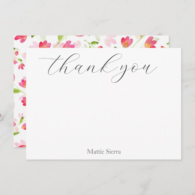 Tre korallfärgade Rosor Blommigt Mönster Tack Kort (Fram/baksida)