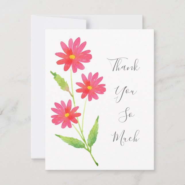 Tre korallrosa akvarellprästkragar tack kort (Framsida)