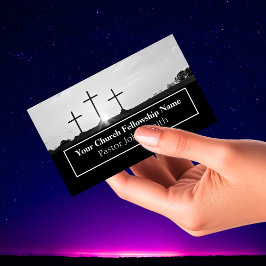 Tre kors monokrom soluppgång kyrka pastor visitkort