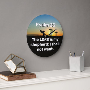 Tre kors Psalm 23 Solnedgång Bibelvers Stor Klocka