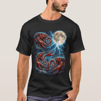 Tre kräftor Måne Blixt Retro kräftdjur T Shirt