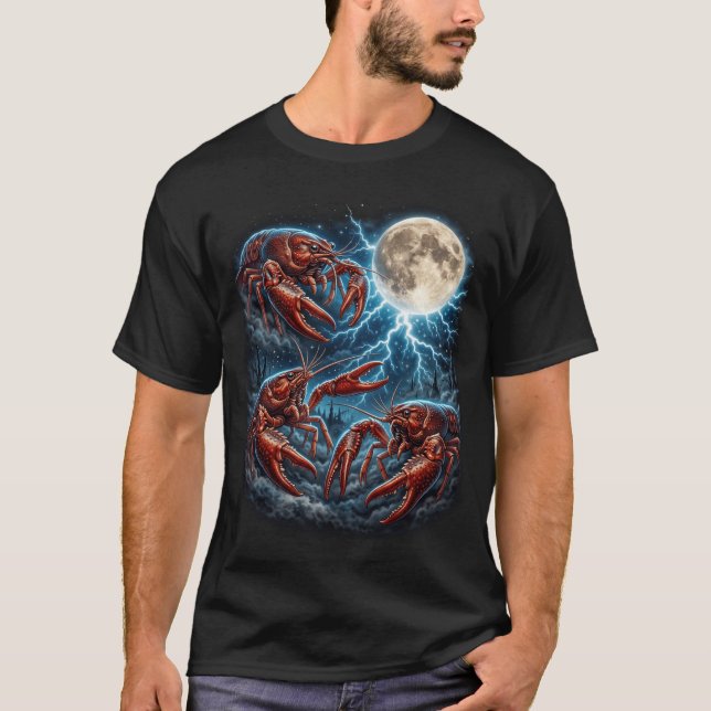 Tre kräftor Måne Blixt Retro kräftdjur T Shirt (Framsida)