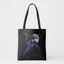 Tre Kråka Måne Gotisk Kosmisk Retro Grafik