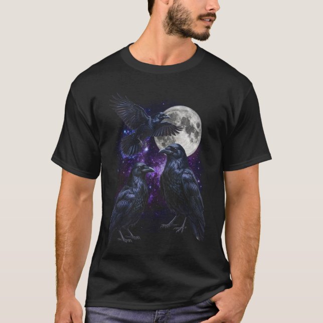 Tre Kråke Månad Gotisk Kosmisk Retro Grafik T Shirt (Framsida)