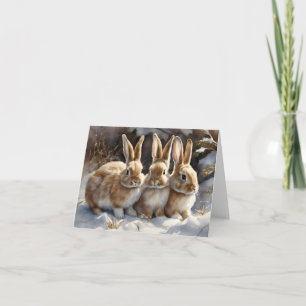 Tre kute Bunny-kaniner i Snö Blank Hälsning Kort