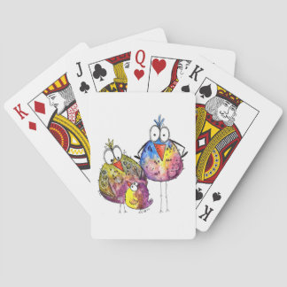 Tre kute, vita, färgstarka fåglar casinokort