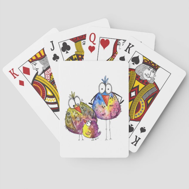 Tre kute, vita, färgstarka fåglar casinokort (Baksidan)