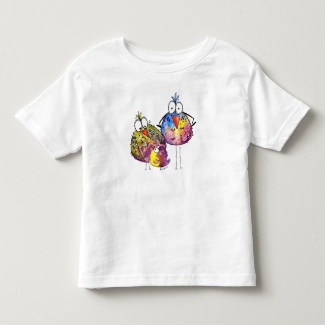 Tre kute, vita, färgstarka fåglar t shirt (Framsida)